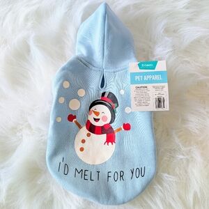 Blue Snowman Dog Hoodie Small